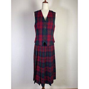Vintage Pendleton Two Piece Set Christmas Plaid Vest Skirt Set Red *READ* Wool